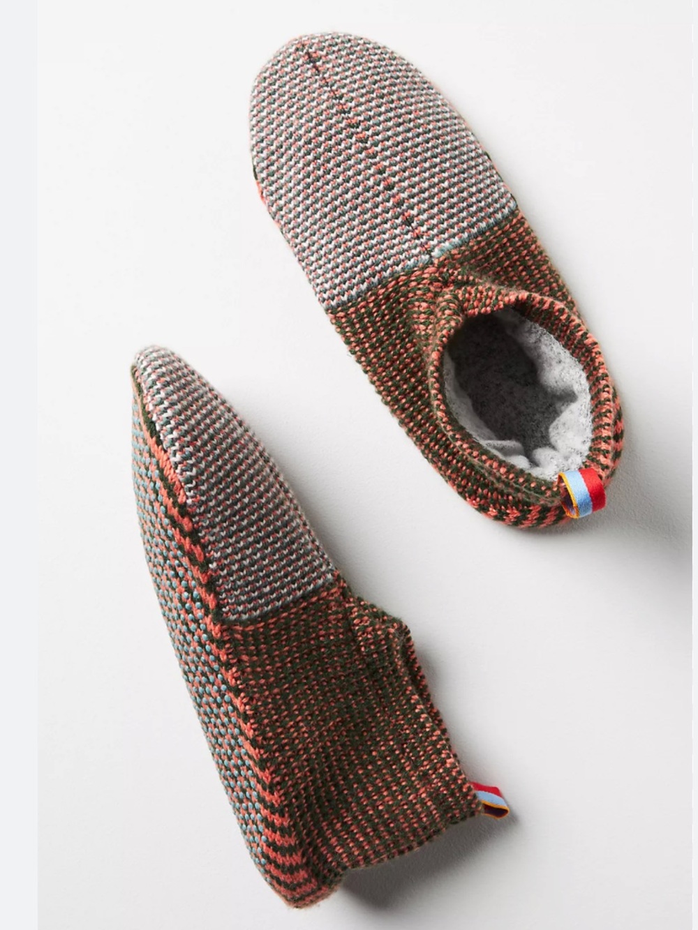 Bombas Gripper Slippers Knit Orange Green Pattern House Shoes Size M
